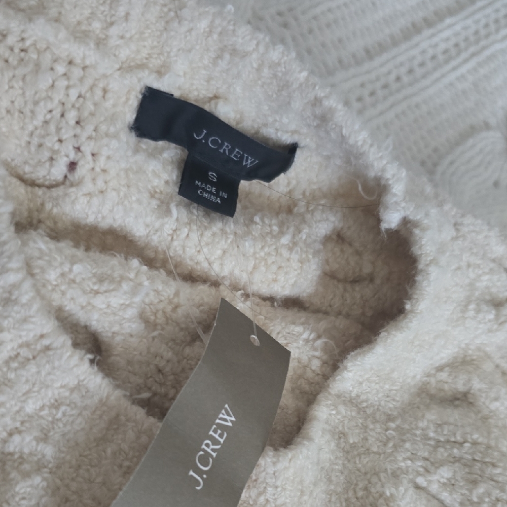 J. Crew New With Tag Cream Cotton Blend Bouclé Cable-Knit Sweater - Picture 4 of 7